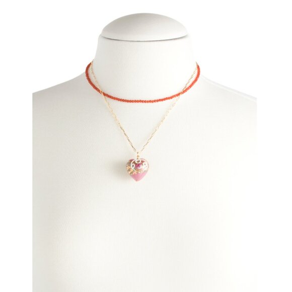 MILOR SILVER  Italy Sterling Silver Beaded Murano Glass Heart Necklace - Picture 2 of 2